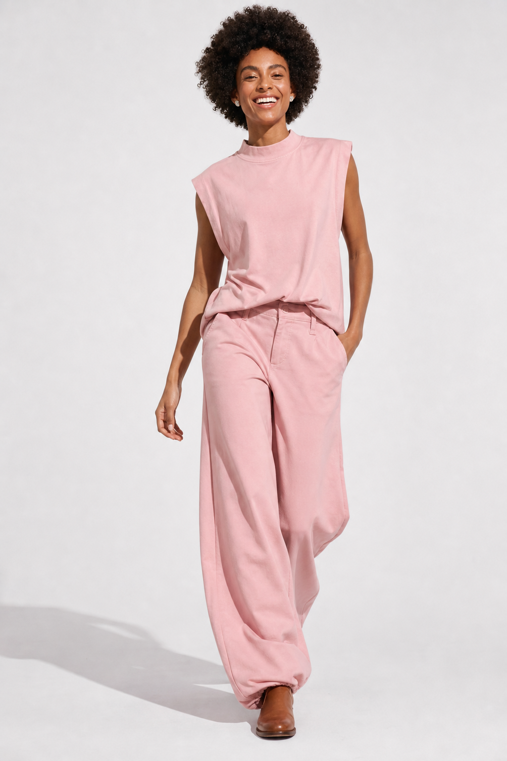 Women's Two Piece Set Sleeveless Top Wide Leg Pants — Pink, jcrew product shot