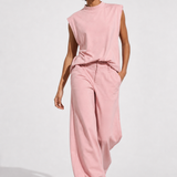 Women's Two Piece Set Sleeveless Top Wide Leg Pants — Pink, jcrew product shot