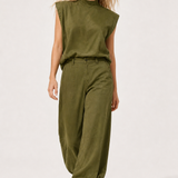 Women's Two Piece Set Sleeveless Top Wide Leg Pants — Green, jcrew product shot