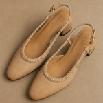 Women's Leather Slingback Heeled Sandals Round Toe — Beige, banana_republic product shot