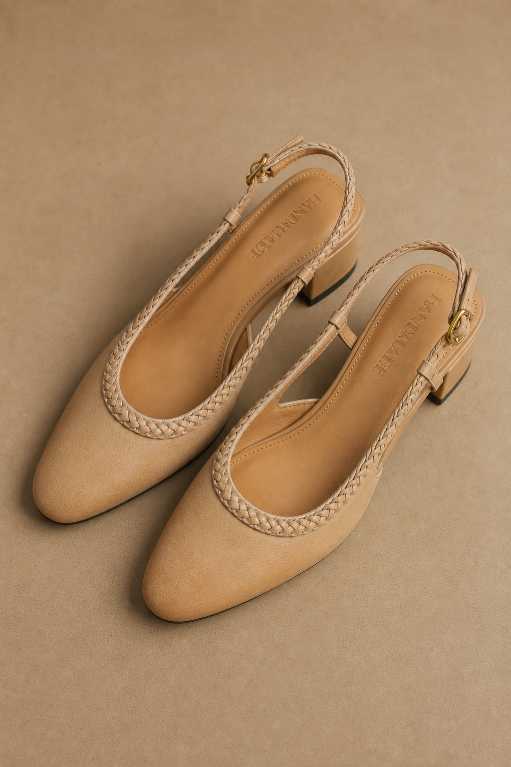 Women's Leather Slingback Heeled Sandals Round Toe — Beige, banana_republic product shot