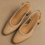 Women's Leather Slingback Heeled Sandals Round Toe — Beige, banana_republic product shot
