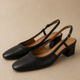 Women's Leather Slingback Heeled Sandals Round Toe — Black, banana_republic product shot