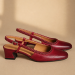 Women's Leather Slingback Heeled Sandals Round Toe — Wine, banana_republic product shot