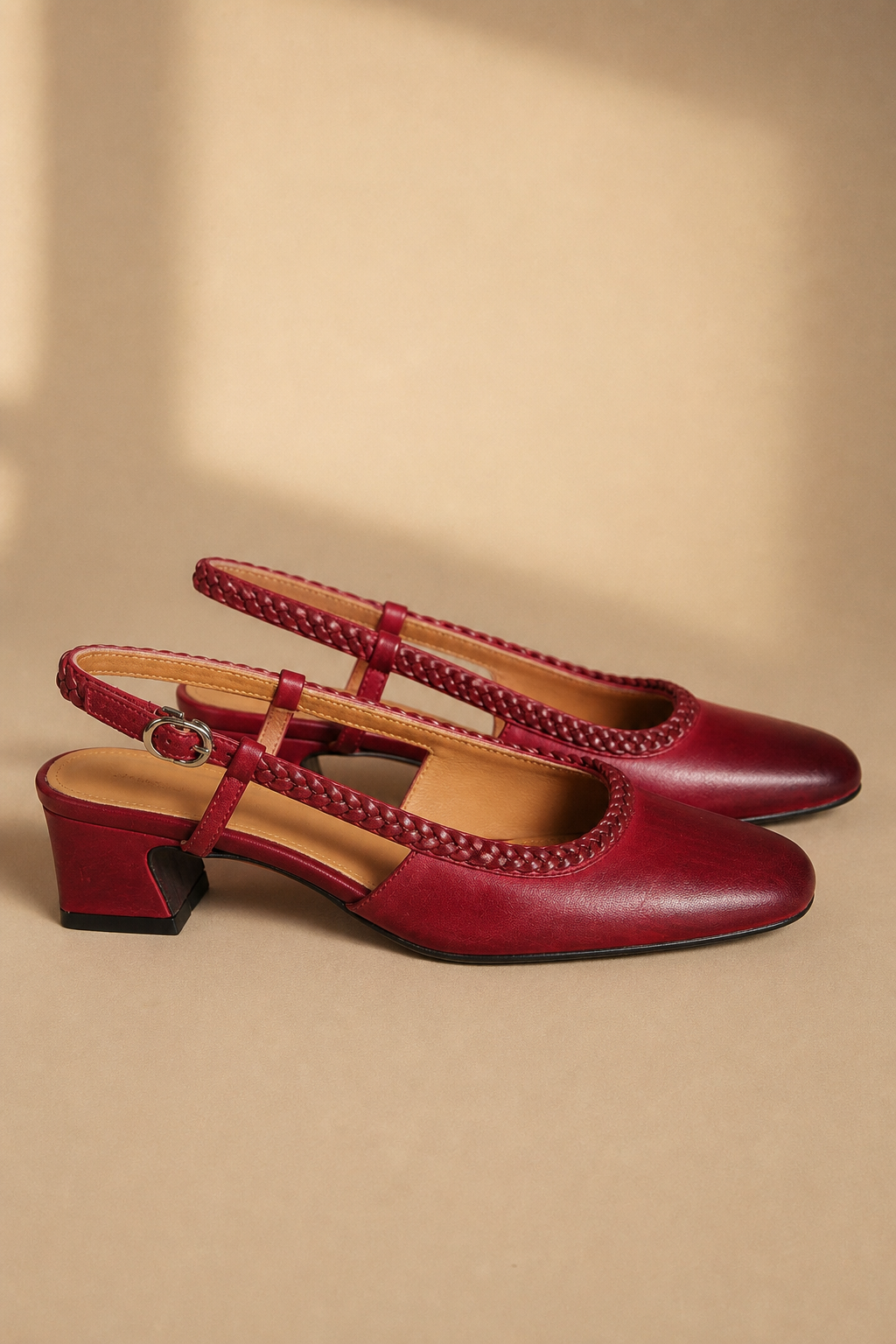 Women's Leather Slingback Heeled Sandals Round Toe — Wine, banana_republic product shot