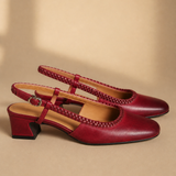 Women's Leather Slingback Heeled Sandals Round Toe — Wine, banana_republic product shot