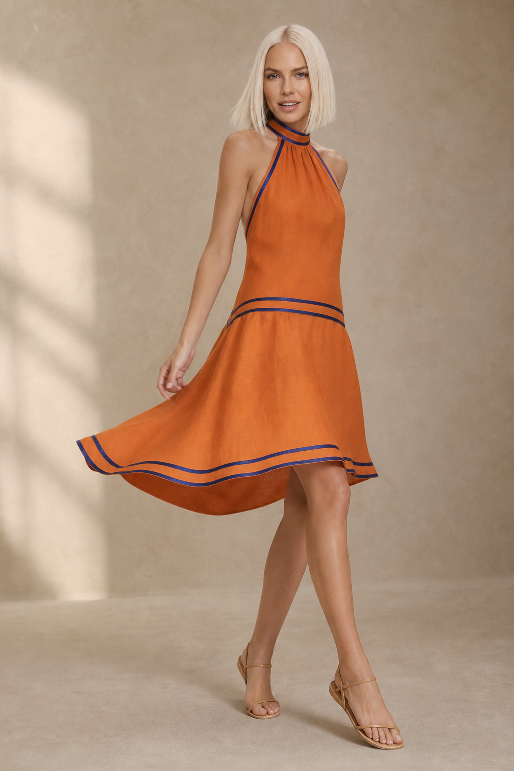 Women's Halter Mini Dress A-Line — Orange, banana_republic product shot