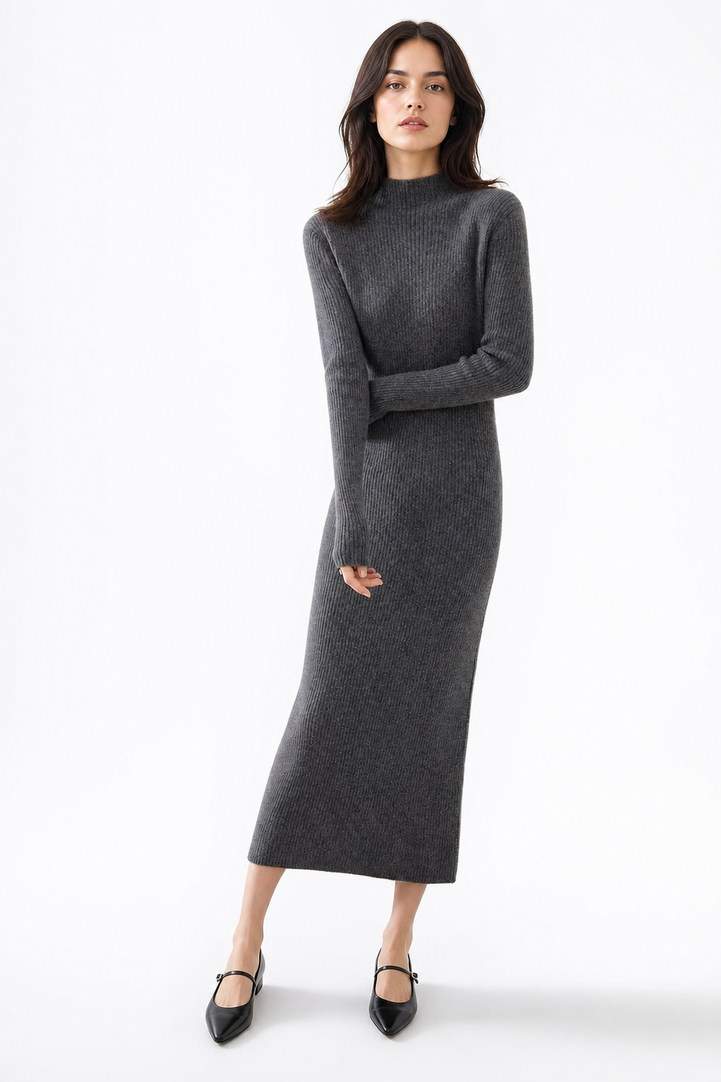 Aurora Wool Dress — Gray, studio product shot