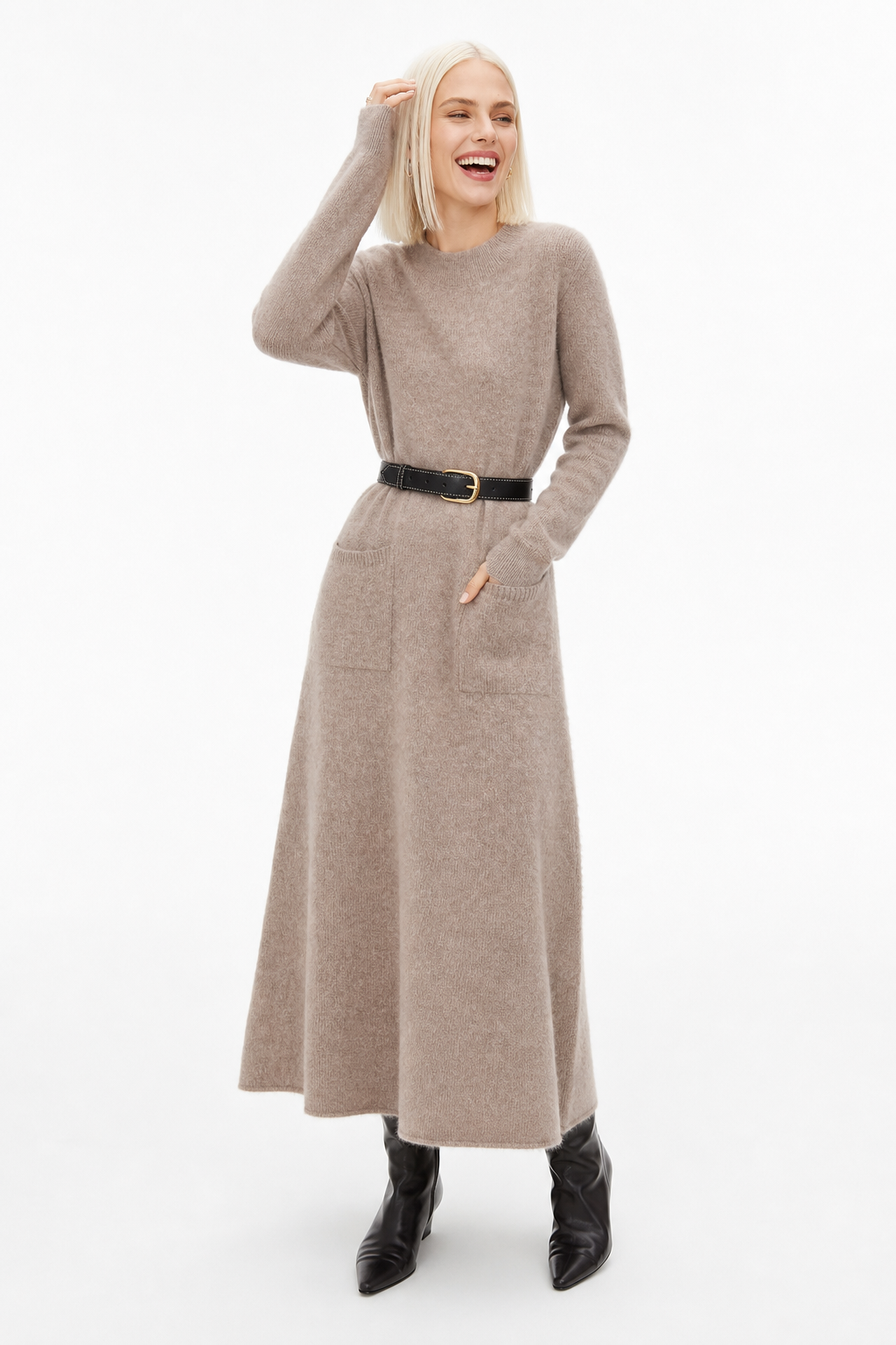 The Winter Luxe Midi — Camel, studio product shot