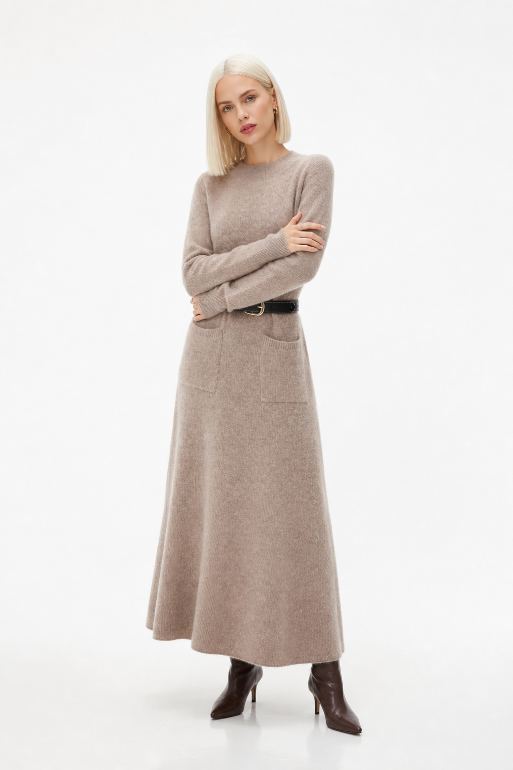 The Winter Luxe Midi — Camel, studio product shot