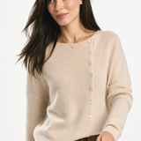 Amélise Asymmetric Button Sweater — Khaki, studio product shot