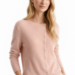 Amélise Asymmetric Button Sweater — Pink, studio product shot