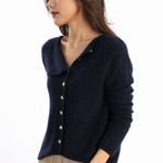 Amélise Asymmetric Button Sweater — Navy, studio product shot