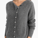 Amélise Asymmetric Button Sweater — Gray, studio product shot