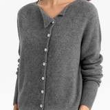 Amélise Asymmetric Button Sweater — Gray, studio product shot