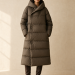Margaux Long Down Parka — Coffee, studio product shot