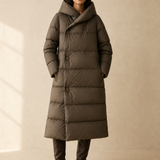 Margaux Long Down Parka — Coffee, studio product shot