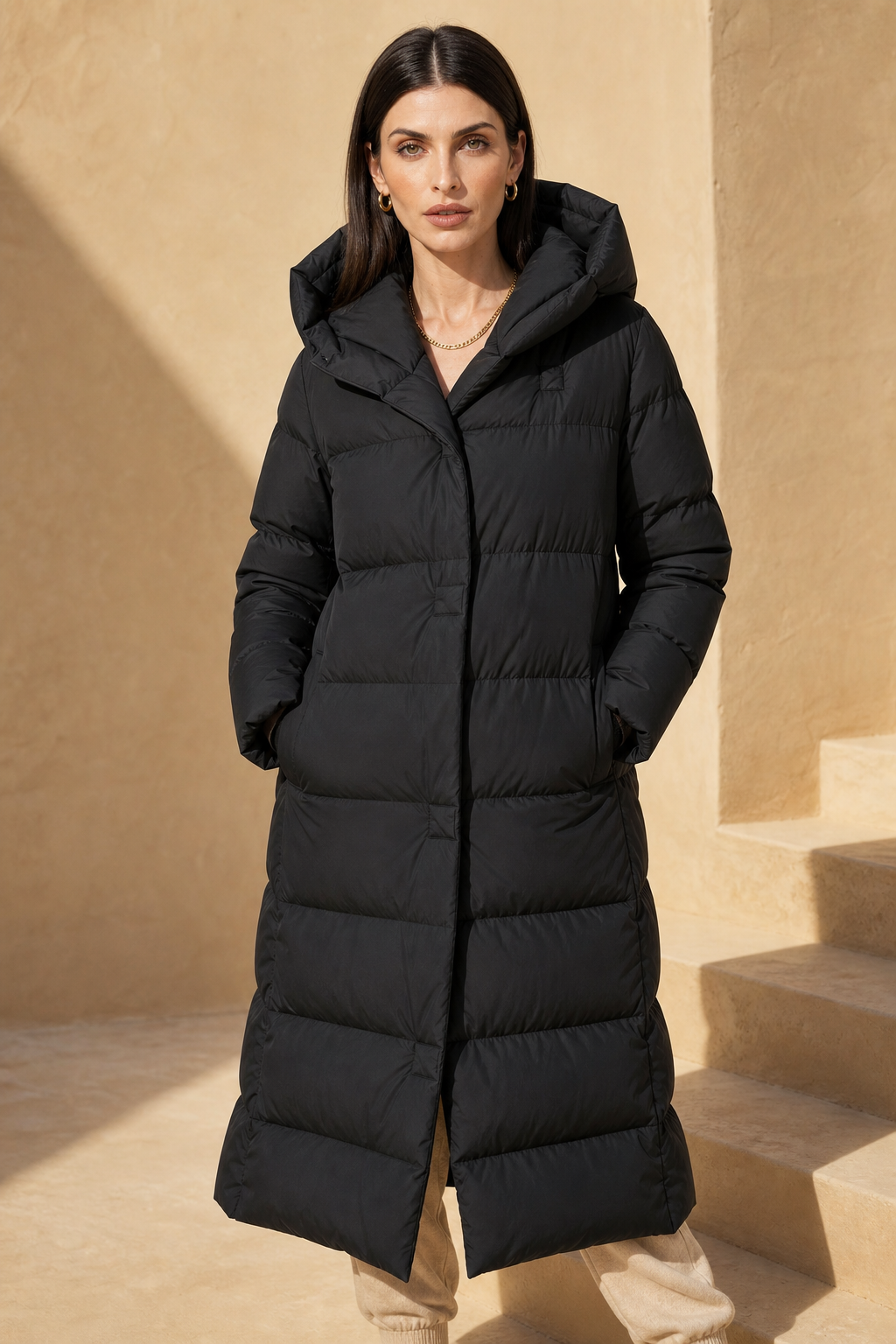 Margaux Long Down Parka — Black, studio product shot