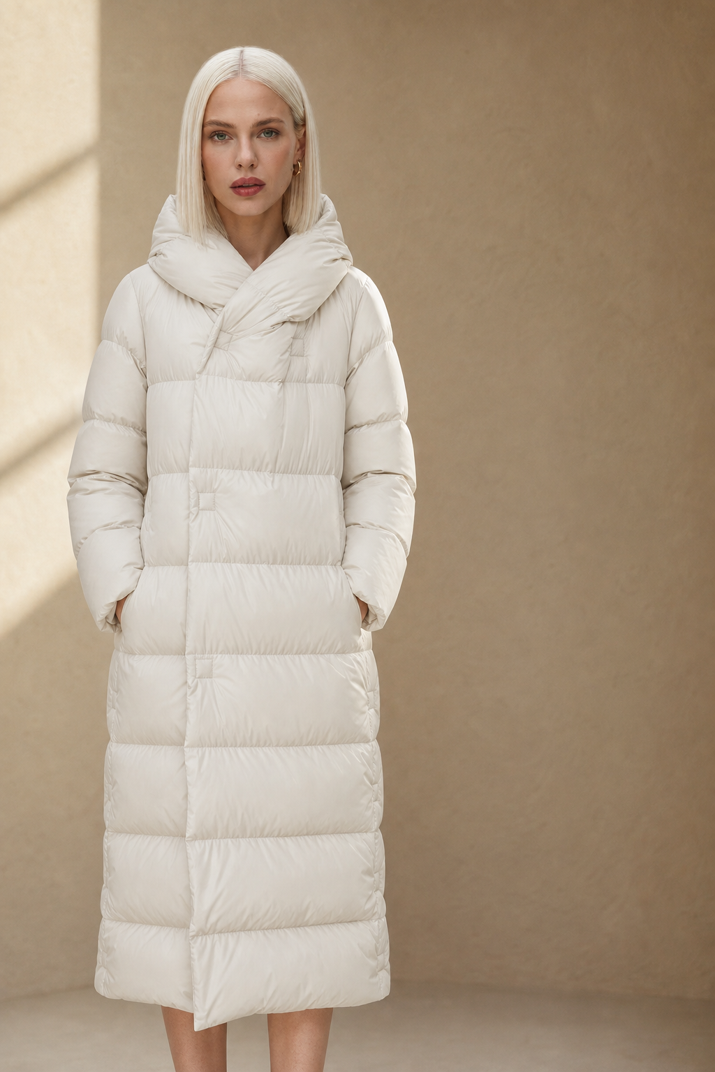 Margaux Long Down Parka — White, studio product shot