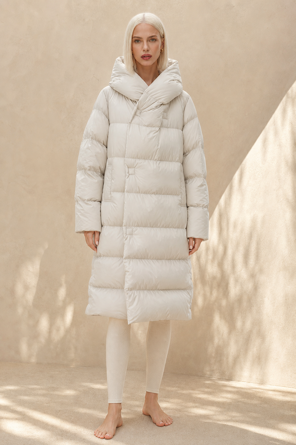 Margaux Long Down Parka — White, studio product shot