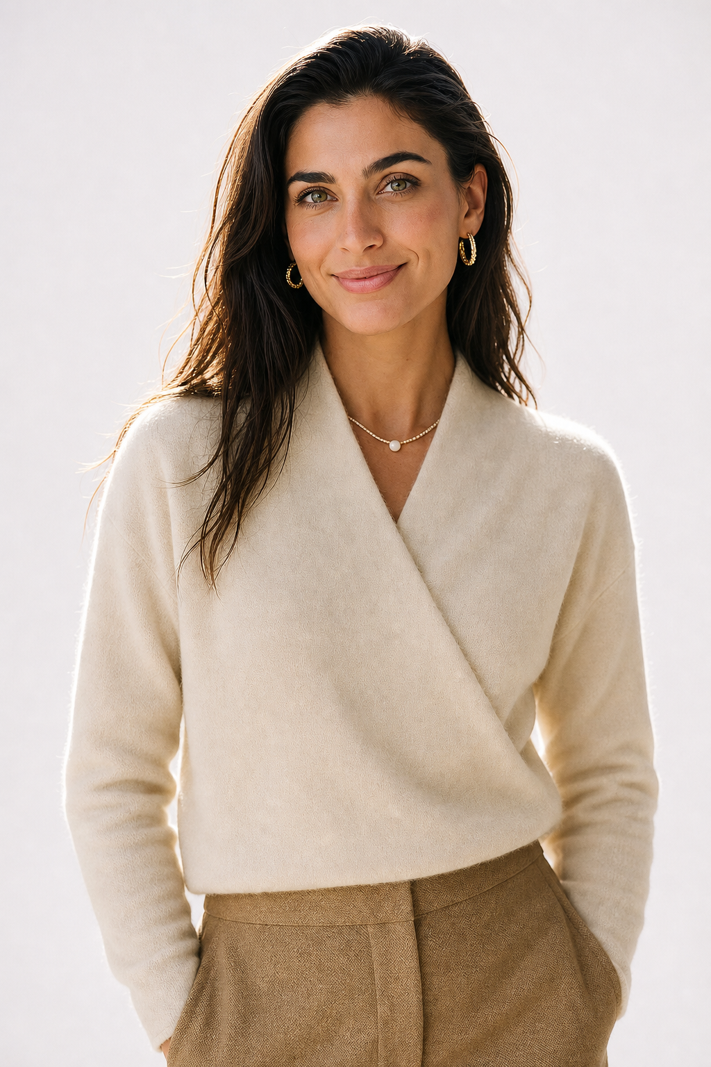 Serene V-Neck Knit Sweater — White, jcrew product shot