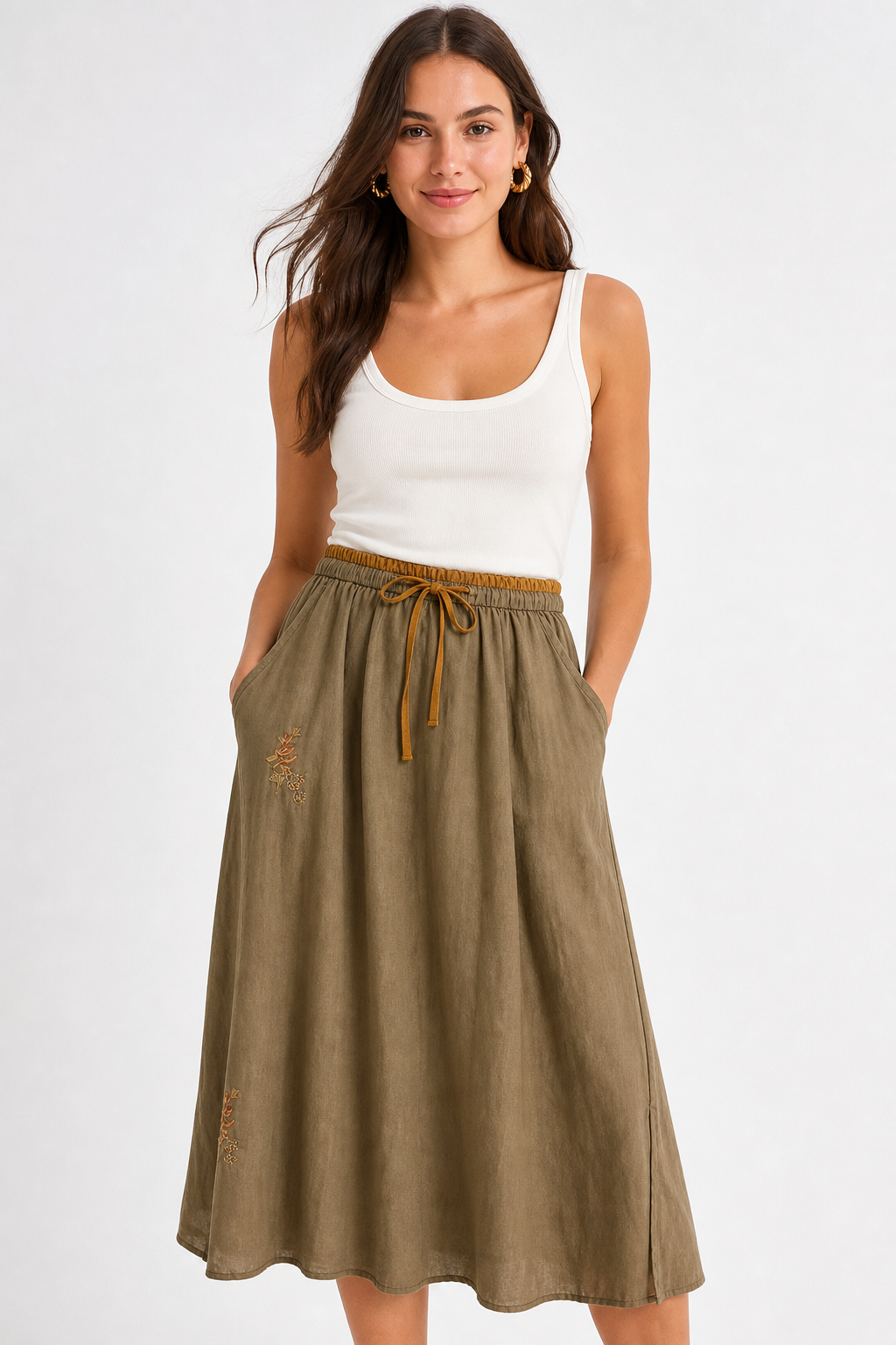 Everly 100% Linen Skirt — Khaki, jcrew product shot