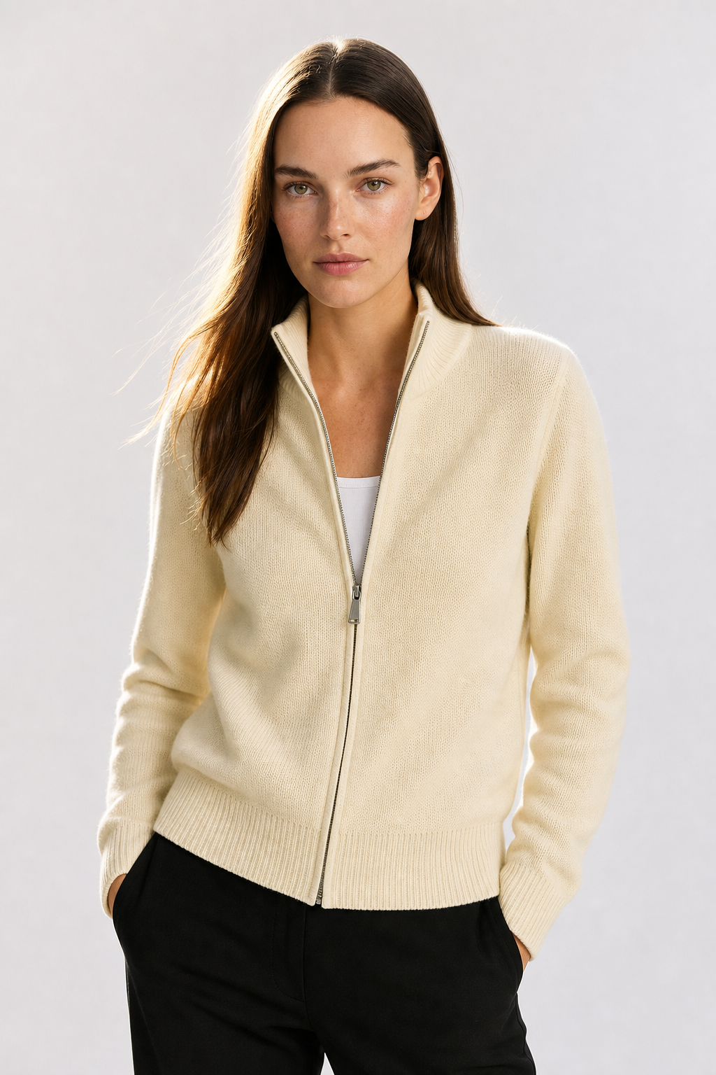 Natasha Wool Zip Cardigan — Ivory, jcrew product shot