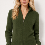 Natasha Wool Zip Cardigan — Dark Green, jcrew product shot