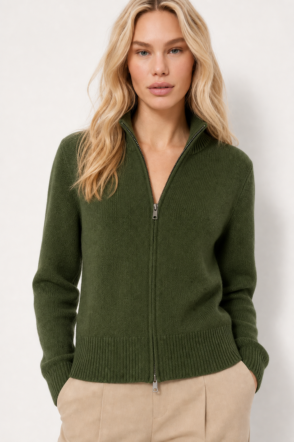 Natasha Wool Zip Cardigan — Dark Green, jcrew product shot