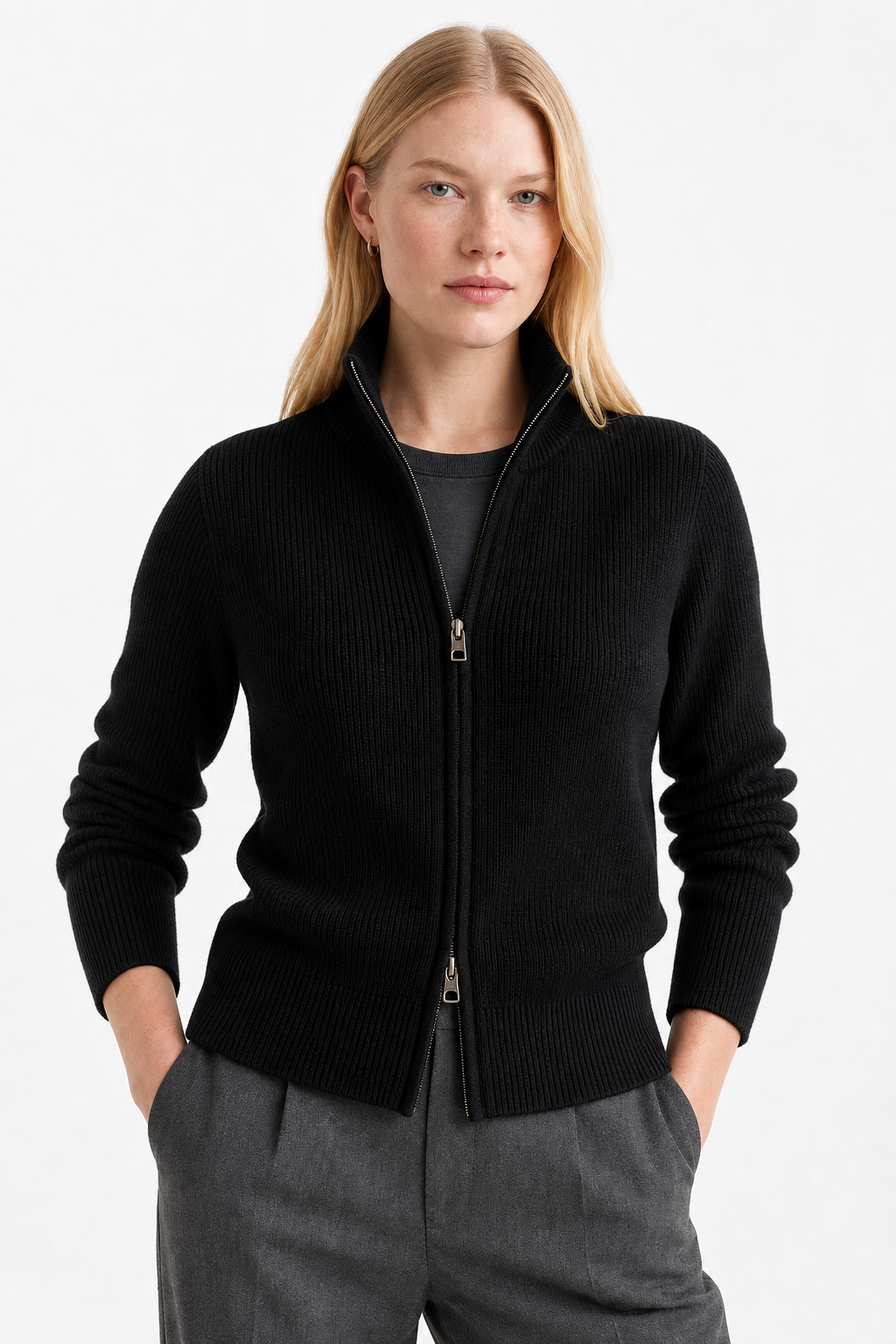 Natasha Wool Zip Cardigan — black, jcrew product shot