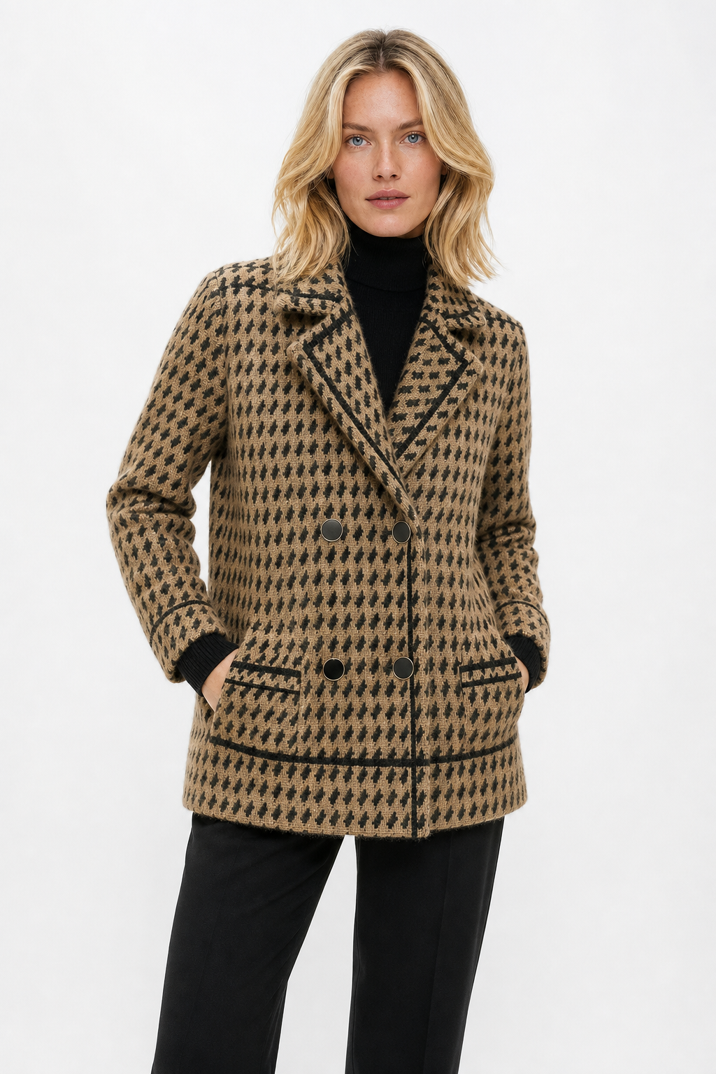 Vionne Houndstooth Knit Jacket — Camel, jcrew product shot