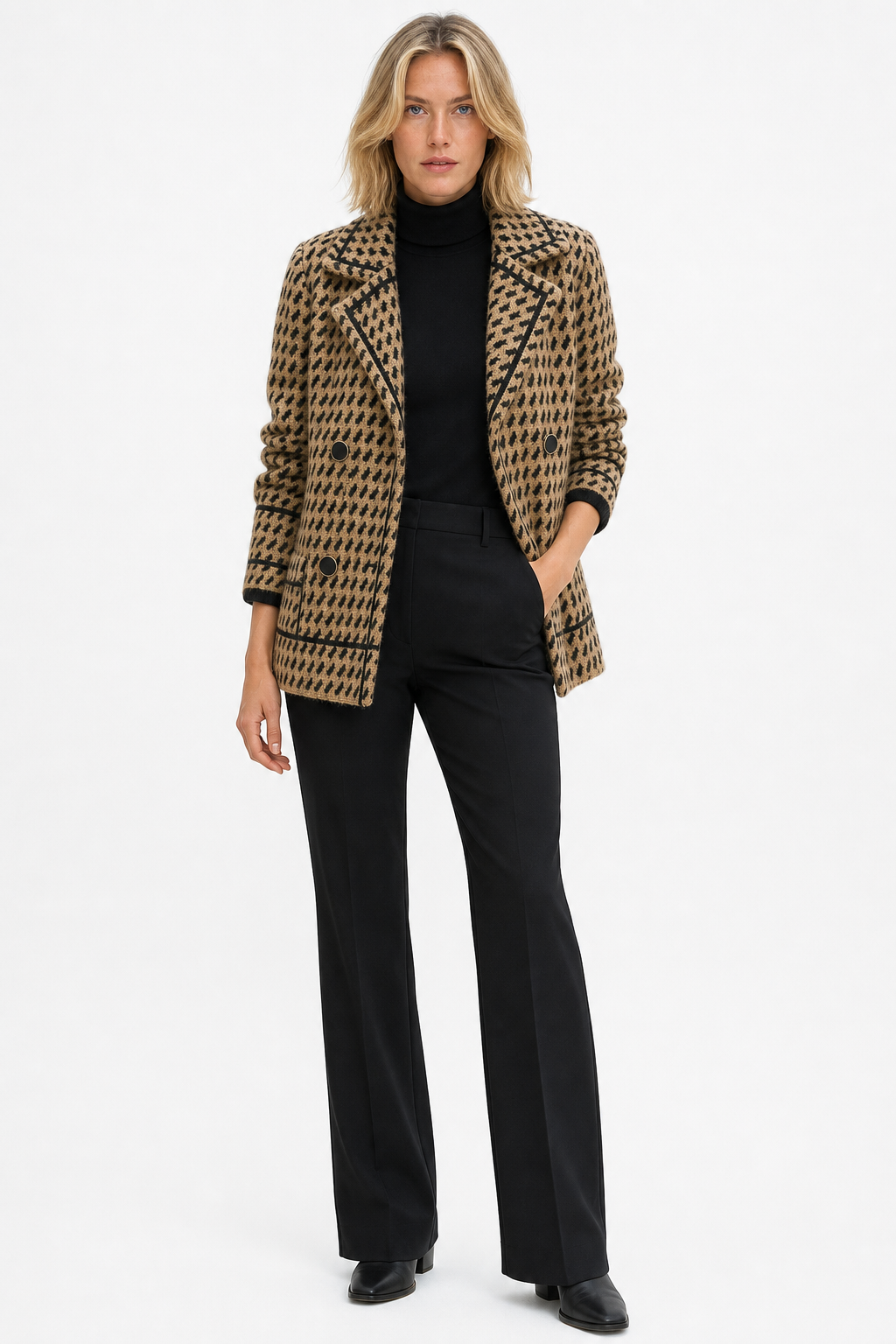 Vionne Houndstooth Knit Jacket — Camel, jcrew product shot