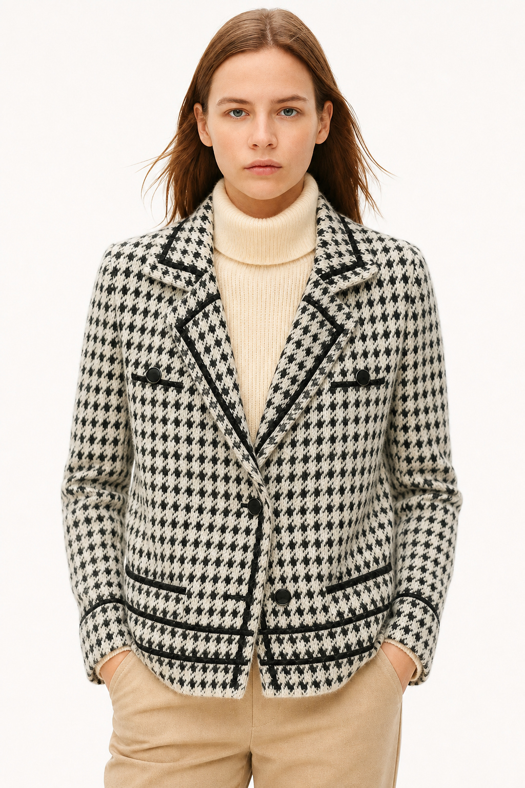 Vionne Houndstooth Knit Jacket — White, jcrew product shot