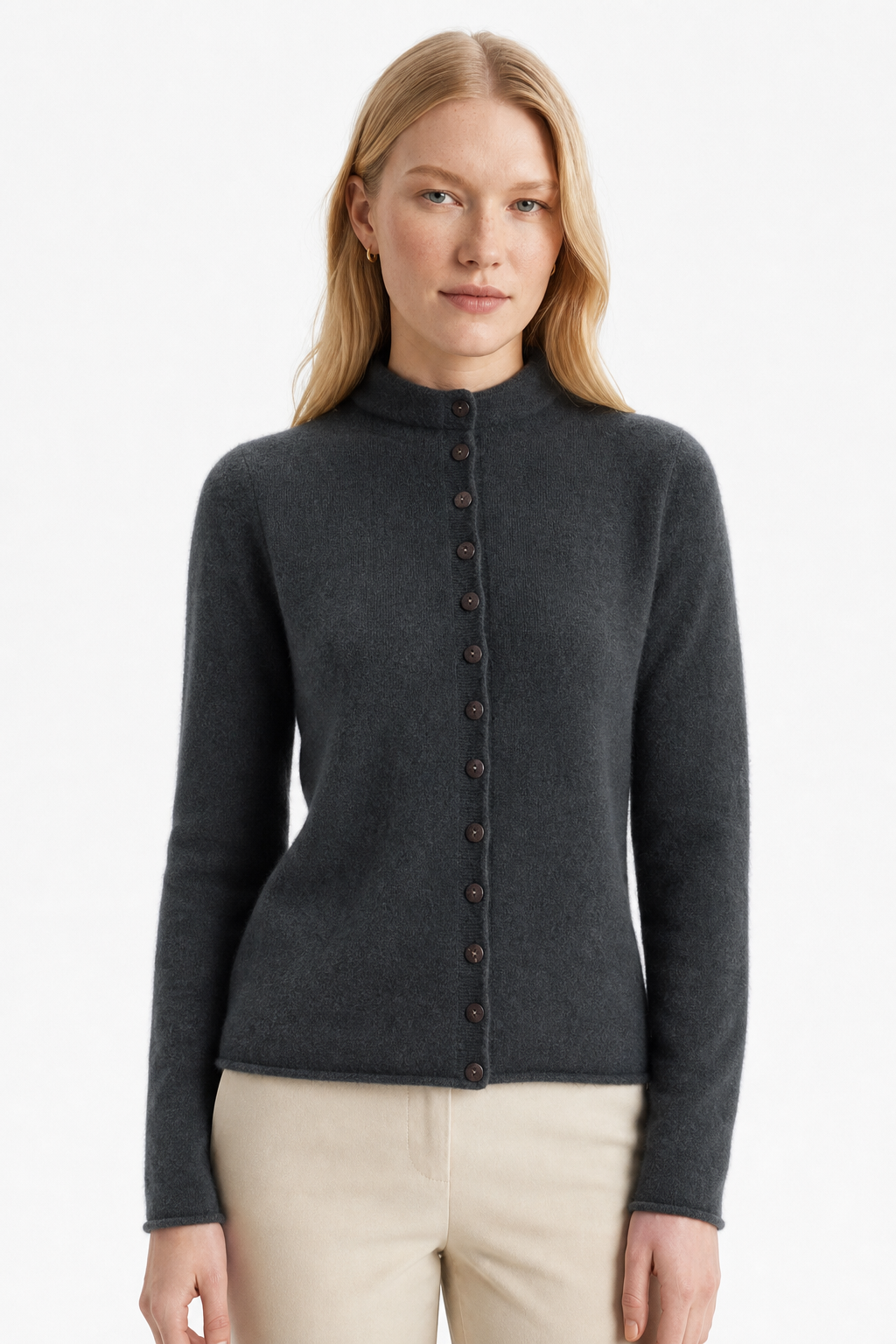 Legacy Wool Cardigan — Gray, studio product shot