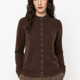 Legacy Wool Cardigan — Coffee, studio product shot