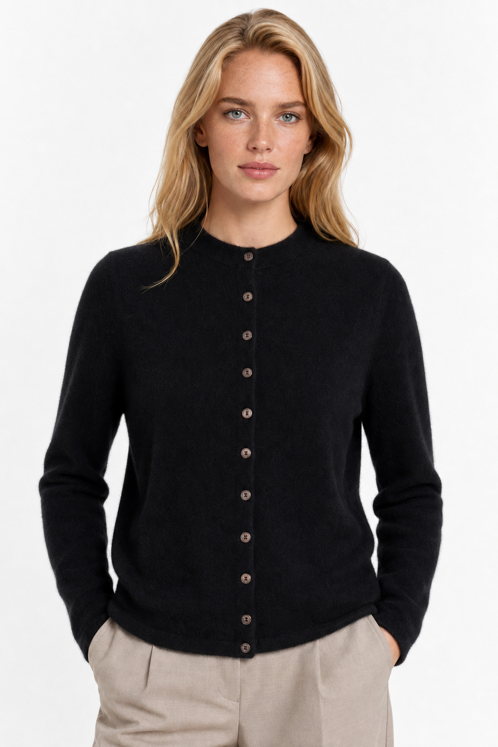 Legacy Wool Cardigan — Black, studio product shot