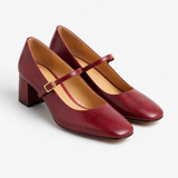 Capri Genuine Leather Mary Jane Heel — Wine, studio product shot