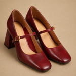 Capri Genuine Leather Mary Jane Heel — Wine, studio product shot