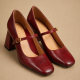 Capri Genuine Leather Mary Jane Heel — Wine, studio product shot