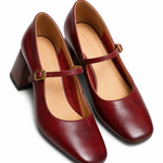 Capri Genuine Leather Mary Jane Heel — Wine, studio product shot