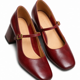 Capri Genuine Leather Mary Jane Heel — Wine, studio product shot