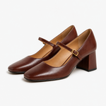 Capri Genuine Leather Mary Jane Heel — Brown, studio product shot