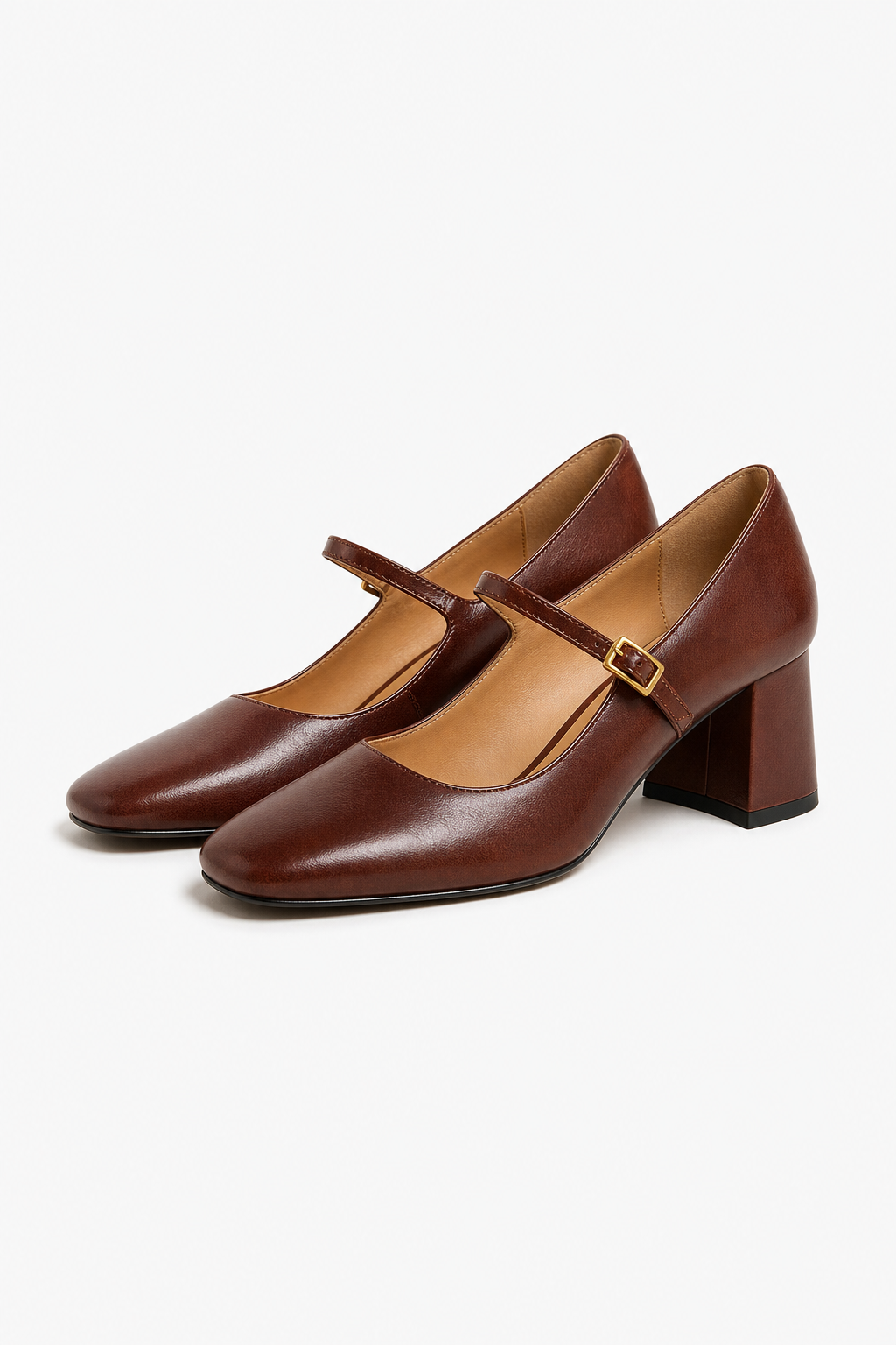 Capri Genuine Leather Mary Jane Heel — Brown, studio product shot