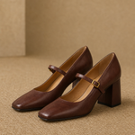 Capri Genuine Leather Mary Jane Heel — Brown, studio product shot
