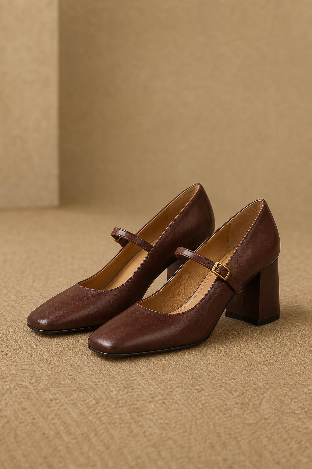 Capri Genuine Leather Mary Jane Heel — Brown, studio product shot