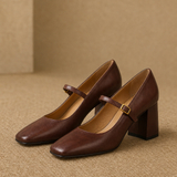 Capri Genuine Leather Mary Jane Heel — Brown, studio product shot