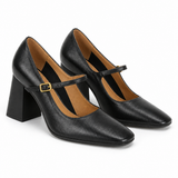 Capri Genuine Leather Mary Jane Heel — Black, studio product shot