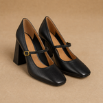Capri Genuine Leather Mary Jane Heel — Black, studio product shot