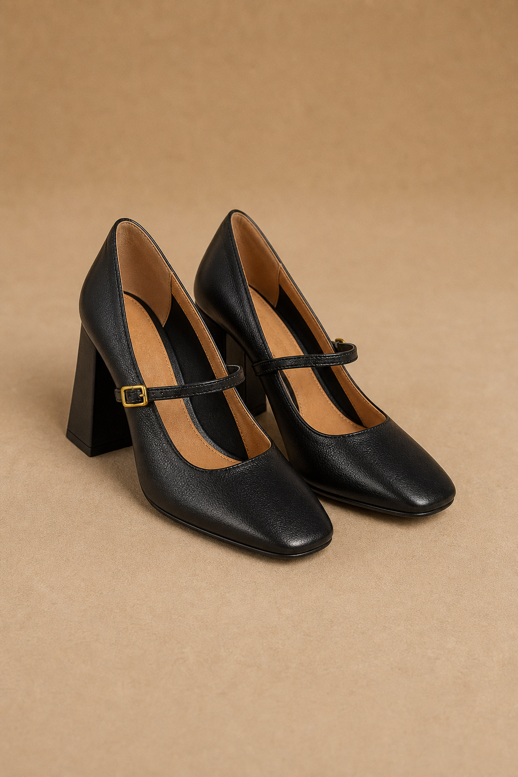 Capri Genuine Leather Mary Jane Heel — Black, studio product shot