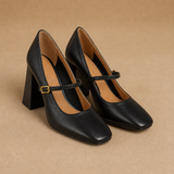 Capri Genuine Leather Mary Jane Heel — Black, studio product shot